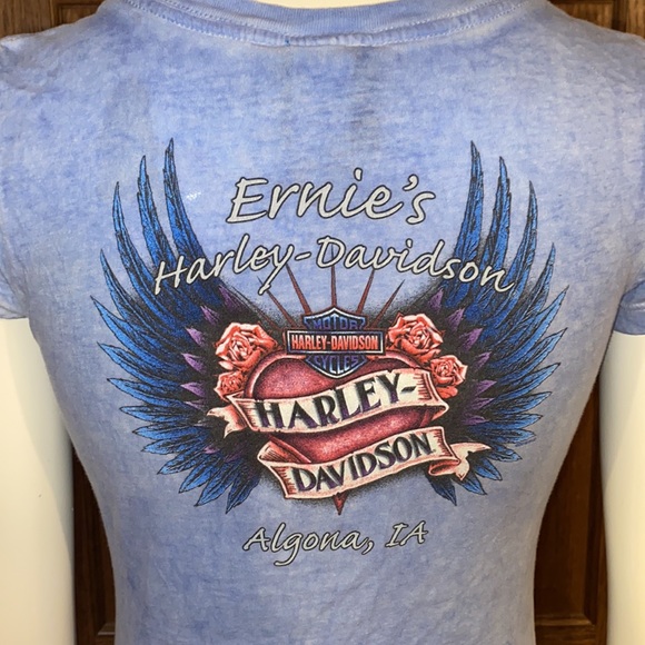 Harley Davidson Motorcycle Blue Tyi-dye Women’s Tee - Picture 4 of 8